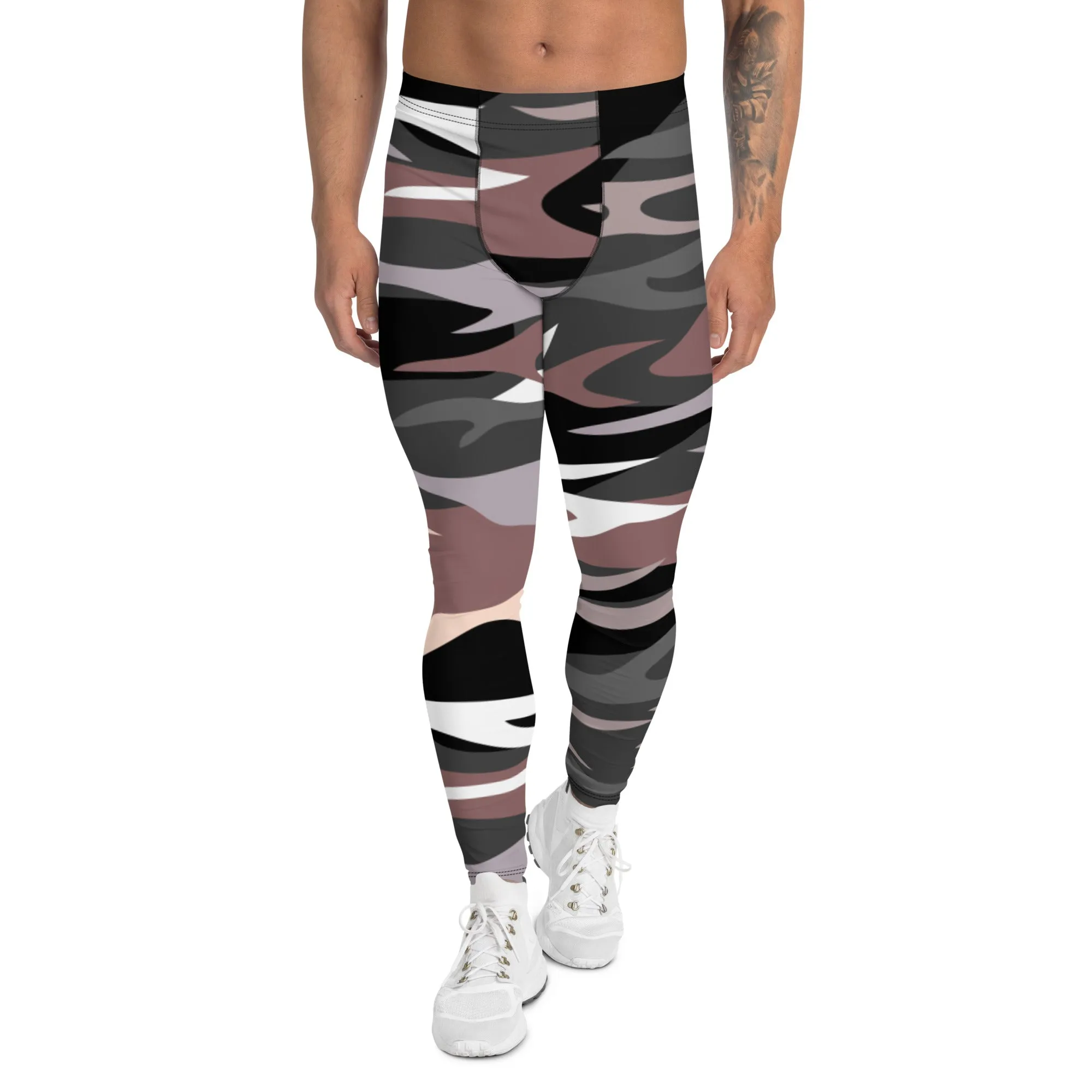 Pink Green Camouflaged Men's Leggings, Army Camouflage Premium Quality Meggings Running Tights-Made in USA/EU/MX