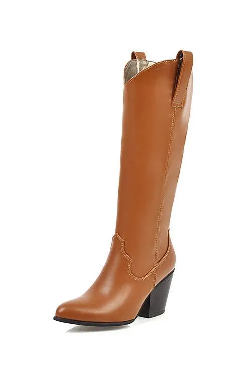 Pointed Toe Chunky Heel Boots