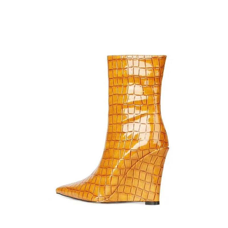 Pre Order:  Crocodile Wedge Heel Ankle Boots