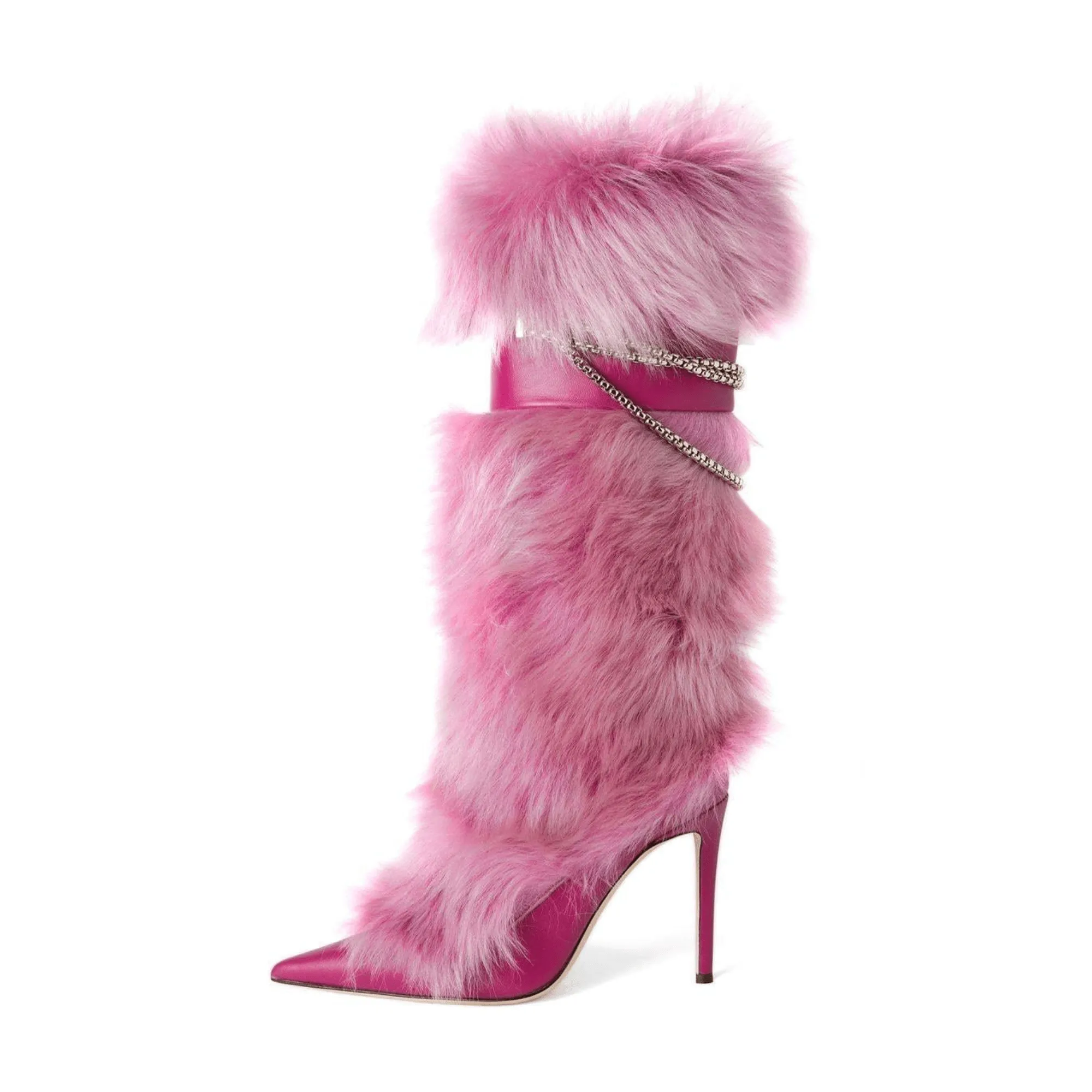 Pre Order:  Furry Leather Chained Leg Stiletto