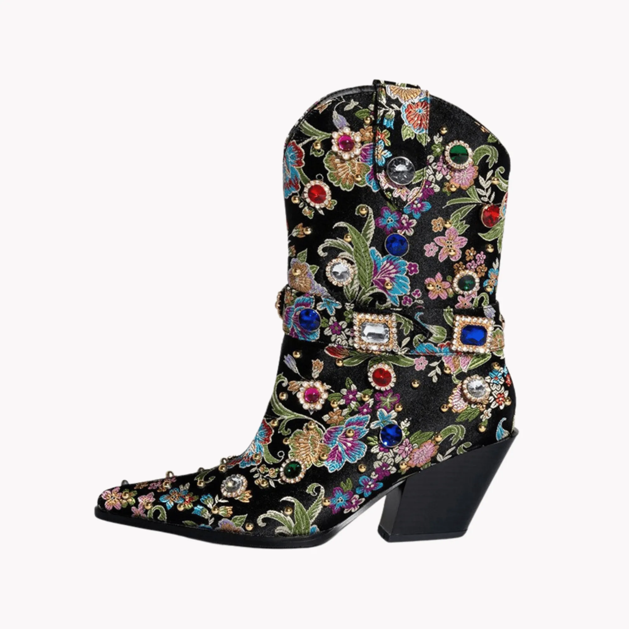 Pre Order:  Gemstones Embellished Floral Ankle Boots