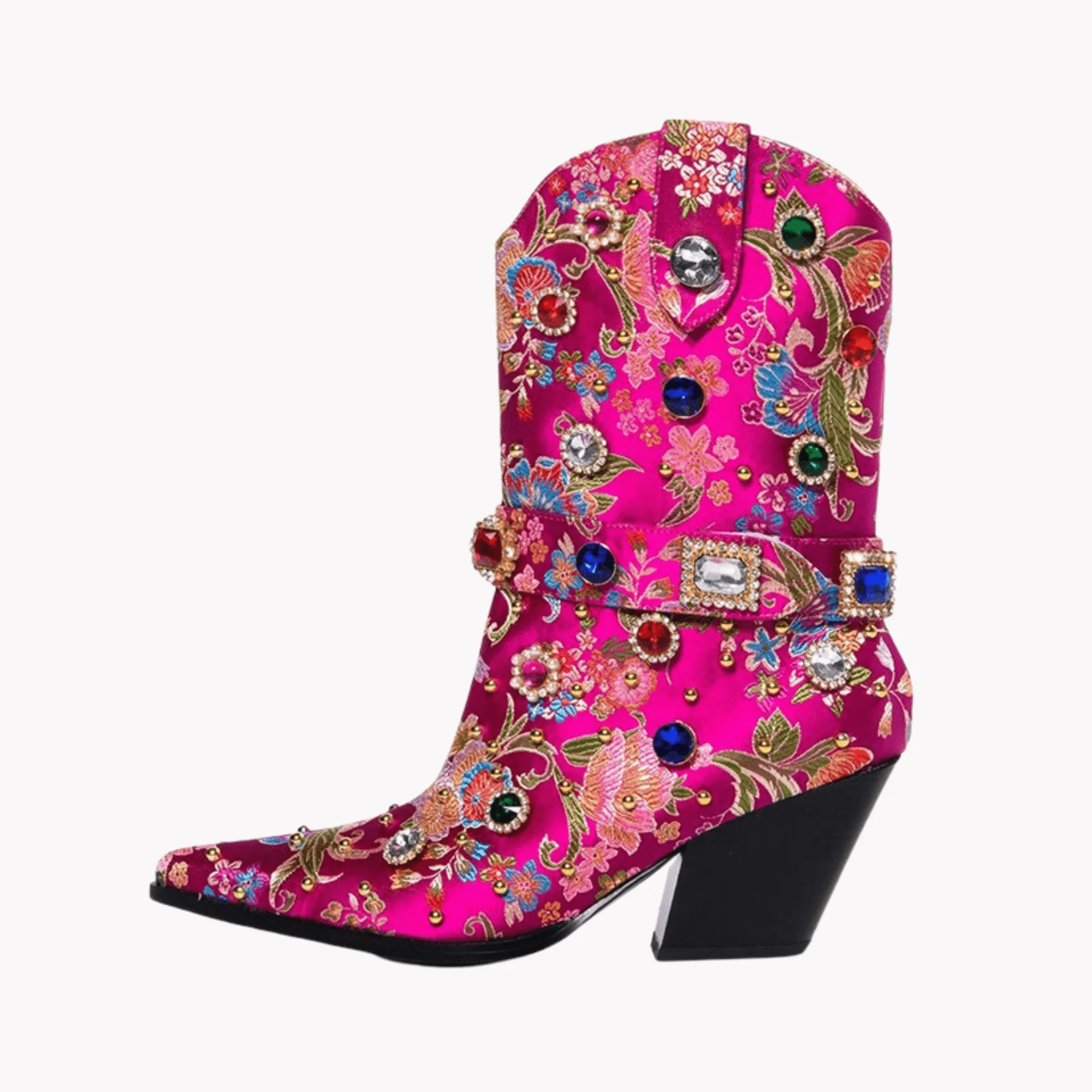 Pre Order:  Gemstones Embellished Floral Ankle Boots