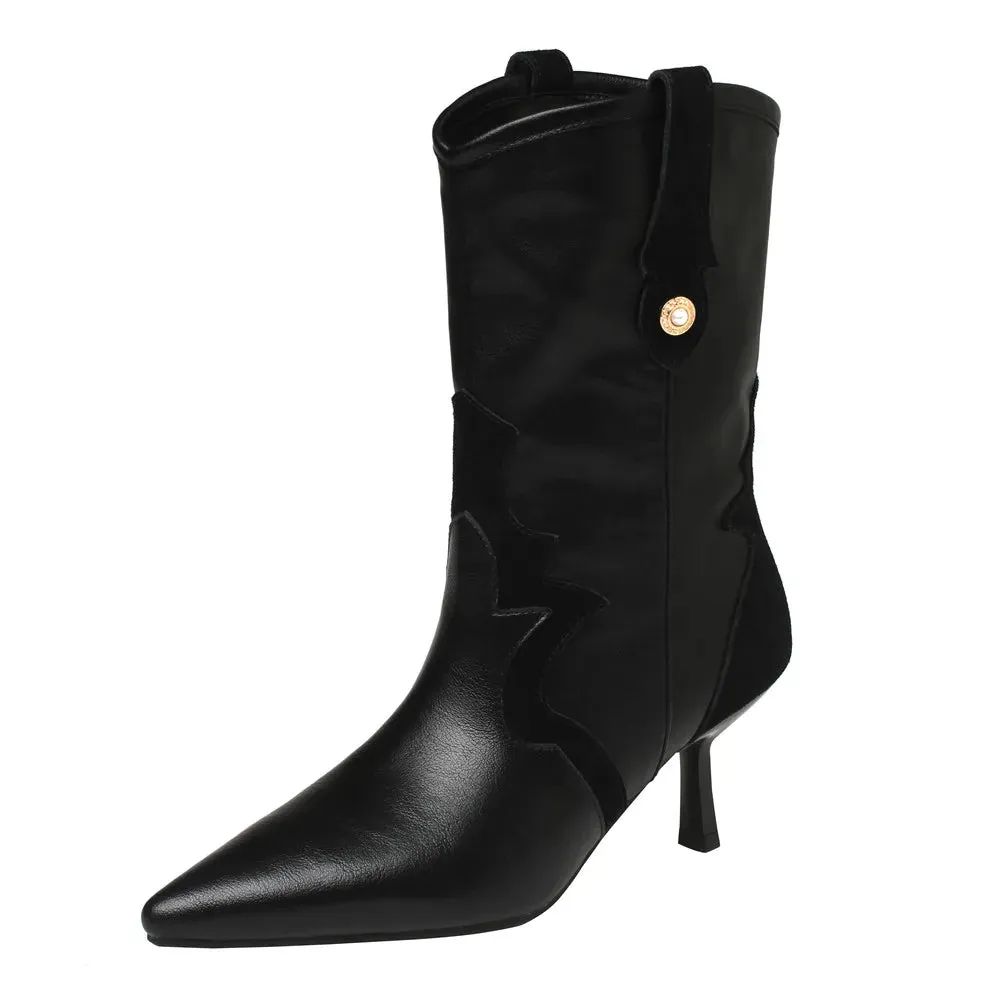 Pre Order:  Leather Mid-Calf Pointed Boots