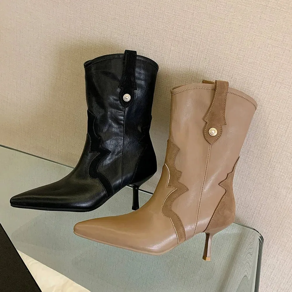 Pre Order:  Leather Mid-Calf Pointed Boots