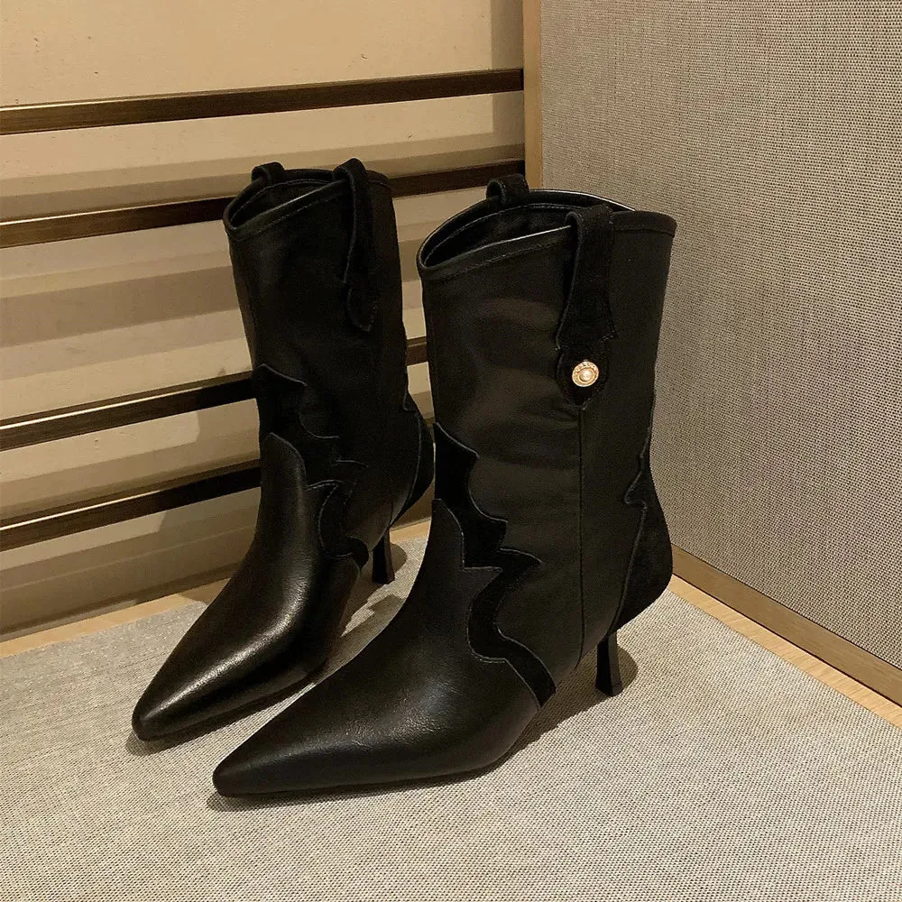 Pre Order:  Leather Mid-Calf Pointed Boots