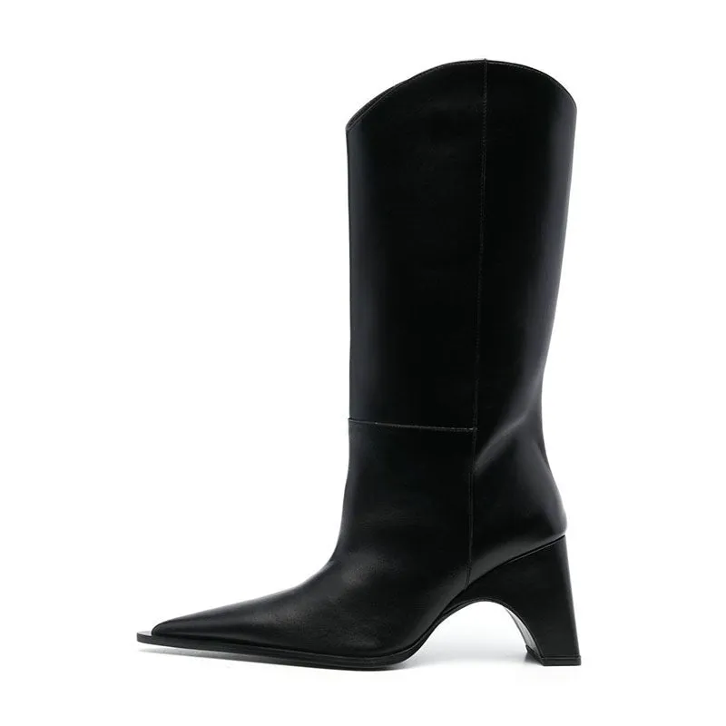 Pre Order:  Shaped Heel Mid-Calf Cowboy Boots