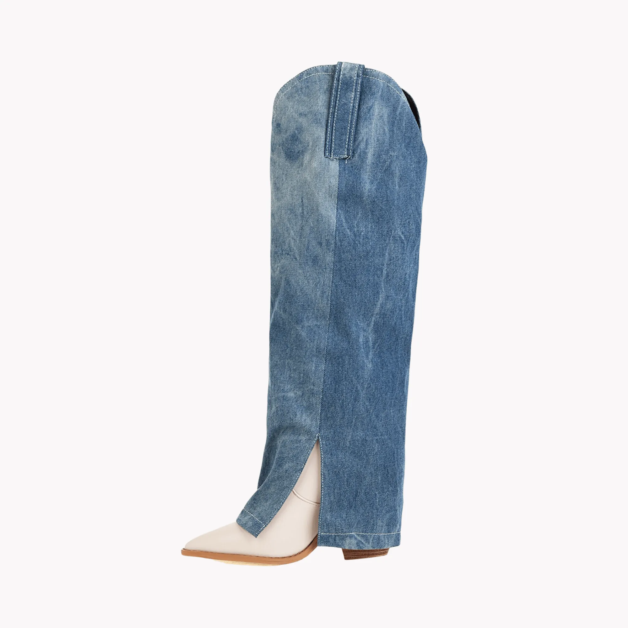 Pre Order:  Wood Grain Heel Denim Boots