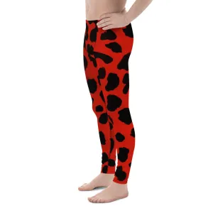 Red Cow Print Meggings, 38-40 UPF Fitted Yoga Pants Long Leggings- Made in USA/EU