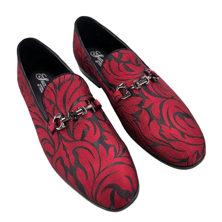 Red Men's Paisley Slip-On Shoes Luxury Fashion Design with Buckle SH-3620