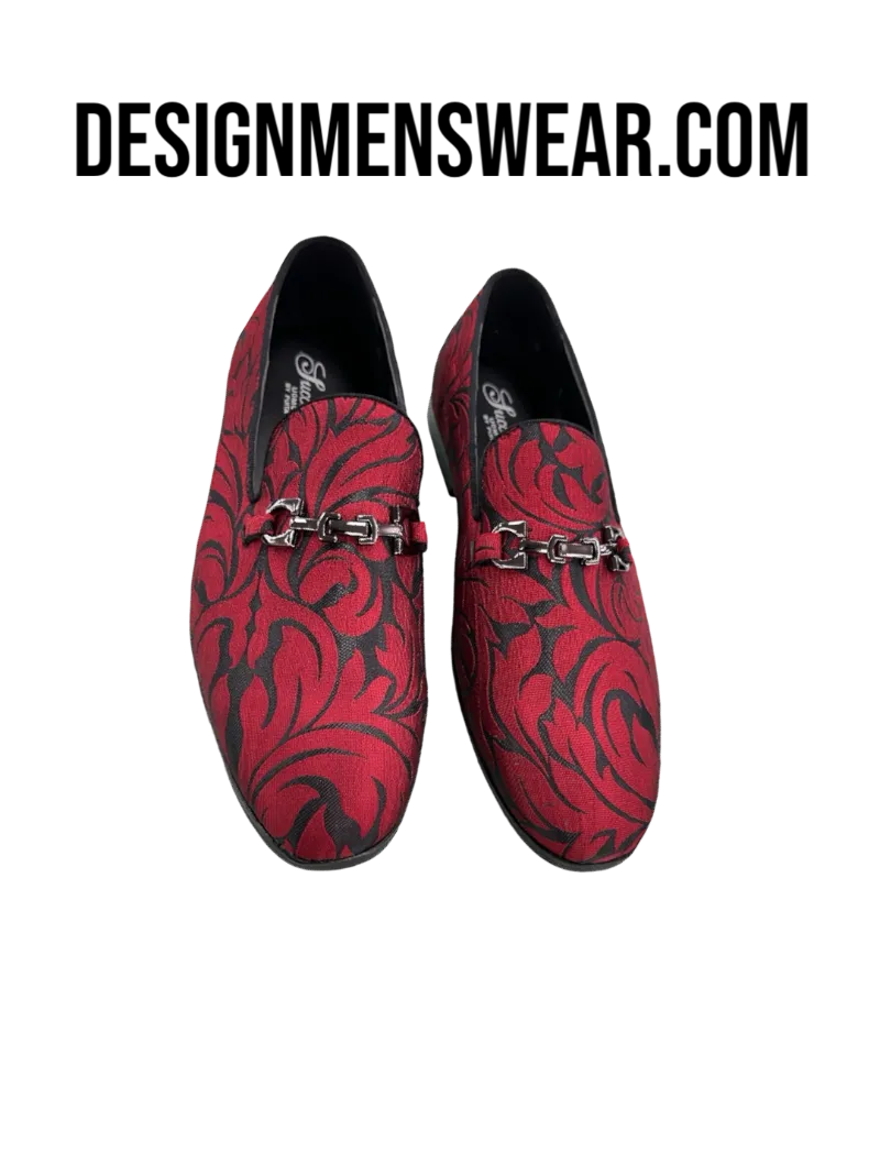 Red Men's Paisley Slip-On Shoes Luxury Fashion Design with Buckle SH-3620