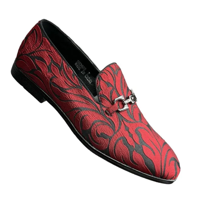 Red Men's Paisley Slip-On Shoes Luxury Fashion Design with Buckle SH-3620