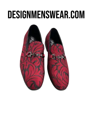 Red Men's Paisley Slip-On Shoes Luxury Fashion Design with Buckle SH-3620