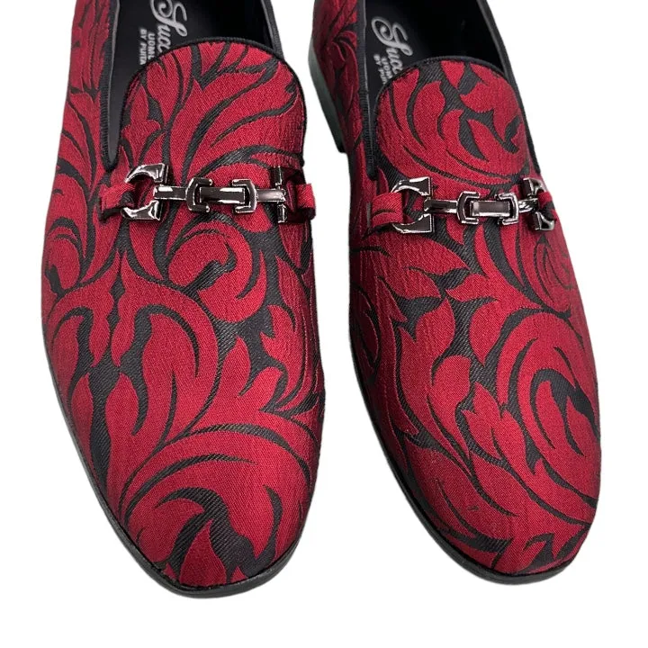 Red Men's Paisley Slip-On Shoes Luxury Fashion Design with Buckle SH-3620