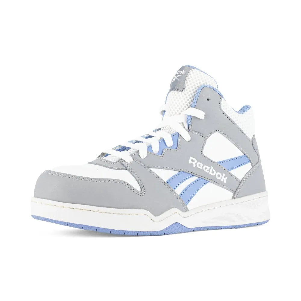 Reebok Women's High Top Bb4500 Work Sneaker Composite Toe Rb470 In Grey, White, And Blue