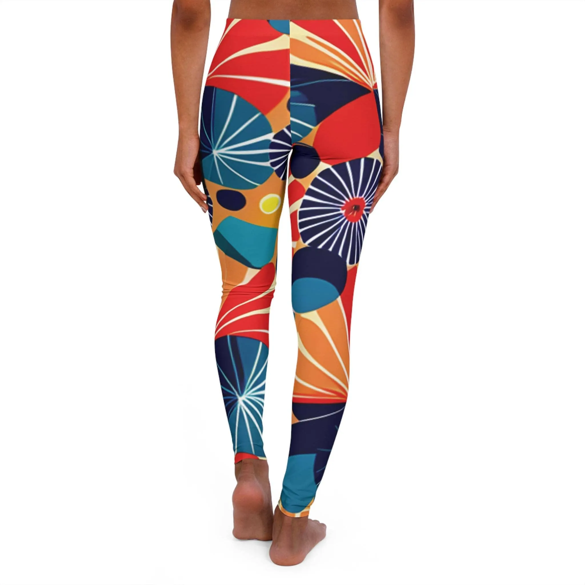 Retro Geometric Pattern Leggings - Stretchy Skinny Fit with Bold Mid-Century Colors