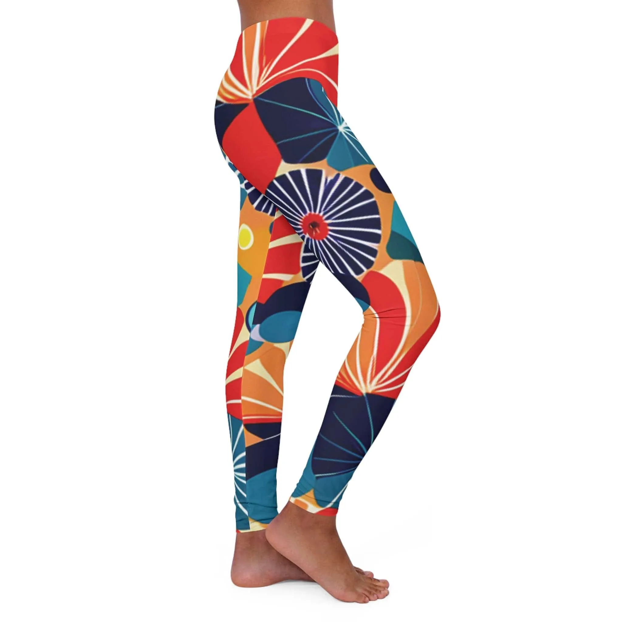 Retro Geometric Pattern Leggings - Stretchy Skinny Fit with Bold Mid-Century Colors