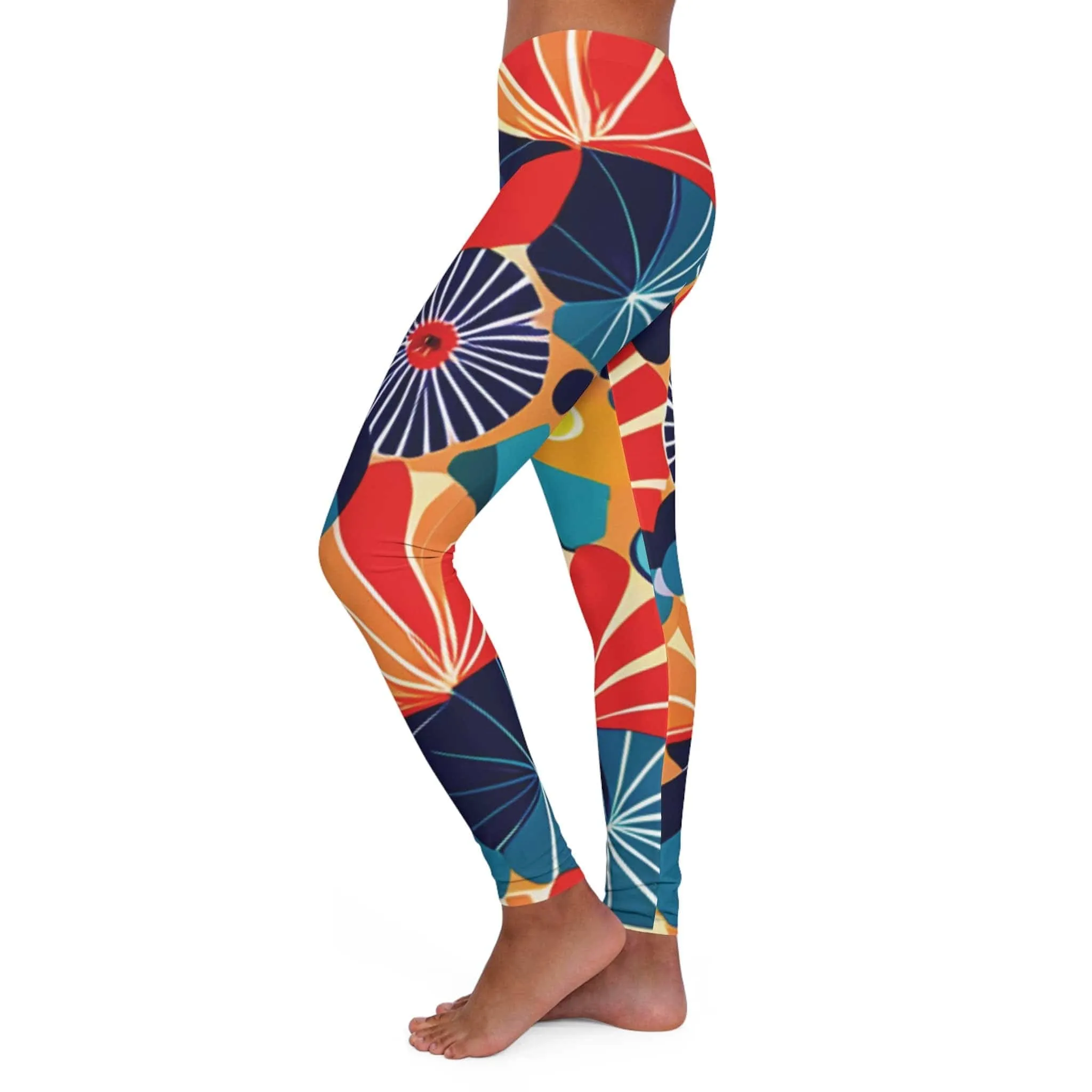 Retro Geometric Pattern Leggings - Stretchy Skinny Fit with Bold Mid-Century Colors