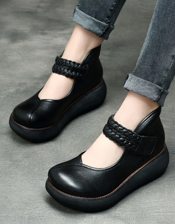 Retro Leather Waterproof Platform Women's Shoes