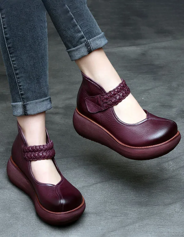 Retro Leather Waterproof Platform Women's Shoes