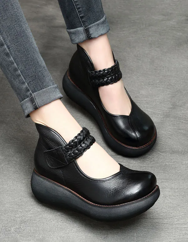 Retro Leather Waterproof Platform Women's Shoes