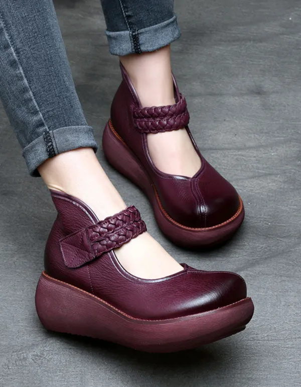 Retro Leather Waterproof Platform Women's Shoes