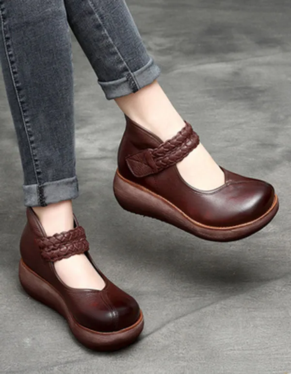 Retro Leather Waterproof Platform Women's Shoes