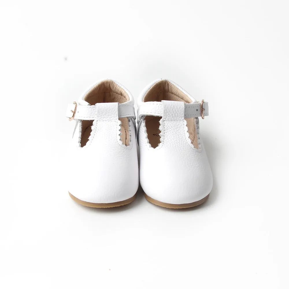 Riley T-Straps - Cloud White Scalloped