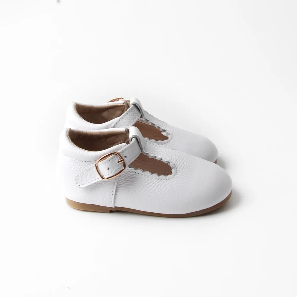 Riley T-Straps - Cloud White Scalloped