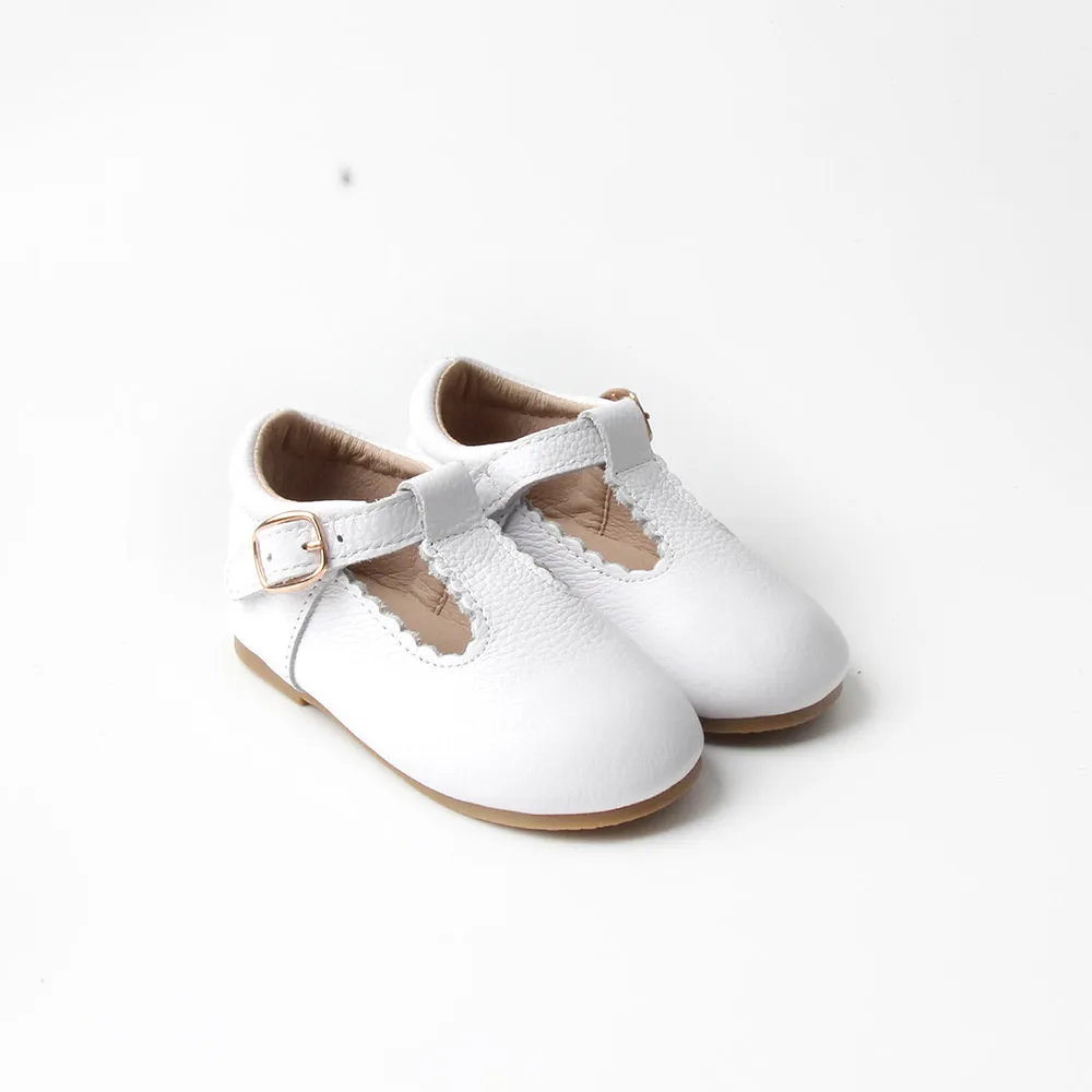 Riley T-Straps - Cloud White Scalloped