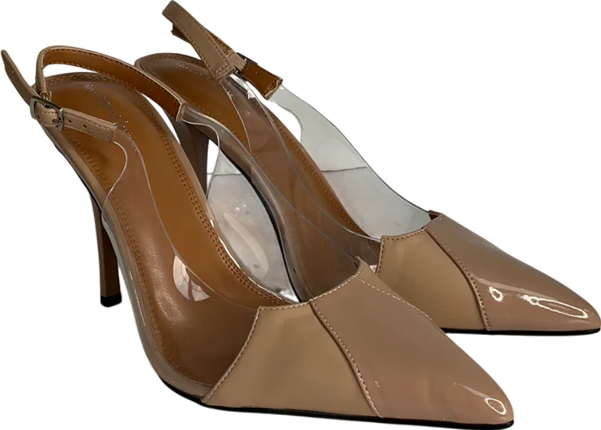 River Island Nude Beige Perspex Sling Back Heeled Court Shoes UK 8 EU 41 👠