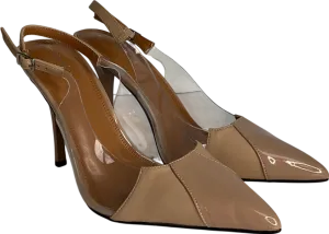 River Island Nude Beige Perspex Sling Back Heeled Court Shoes UK 8 EU 41 👠