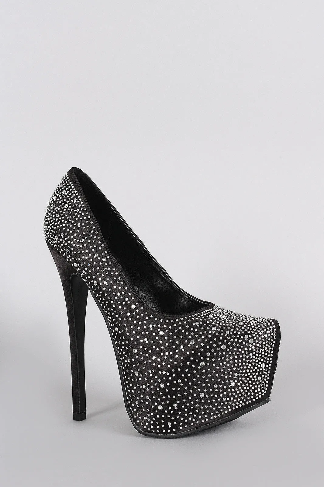 Satin Rhinestone Almond Toe Platform Stiletto Pump