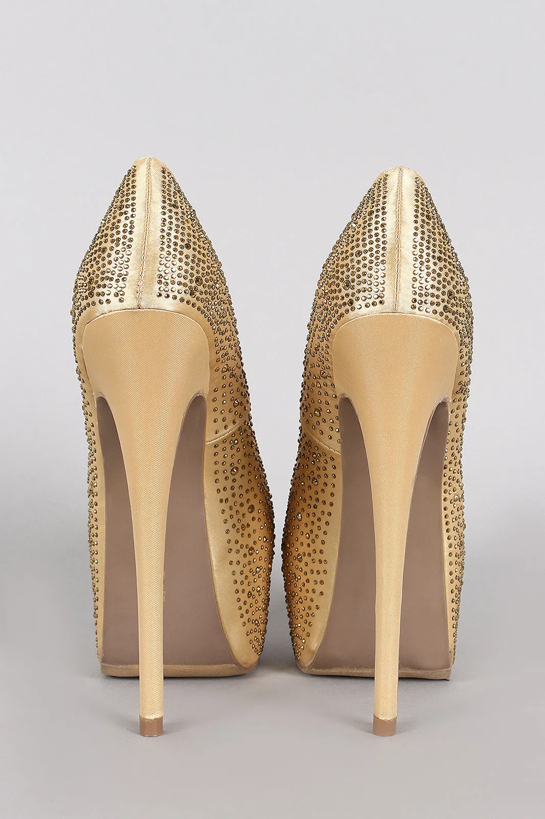 Satin Rhinestone Almond Toe Platform Stiletto Pump