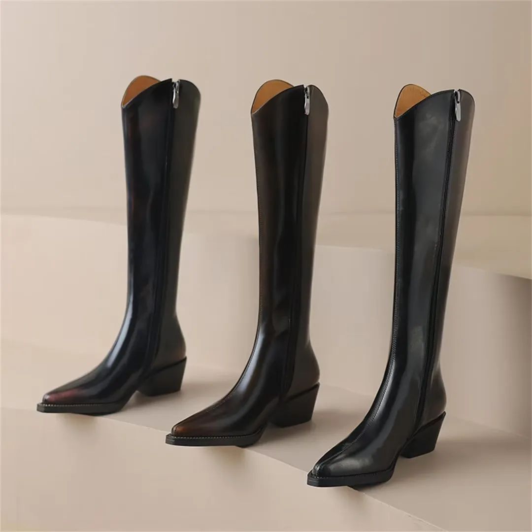 Sleek Long Leather Fashion Boots