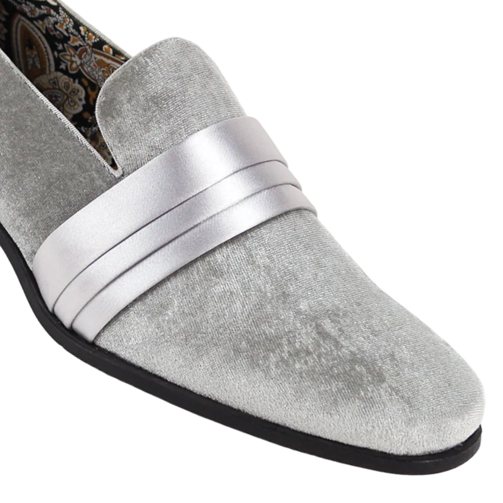 Sliver Grey Men's Velvet Loafer Prom Fashion Design Shoes Style-7021