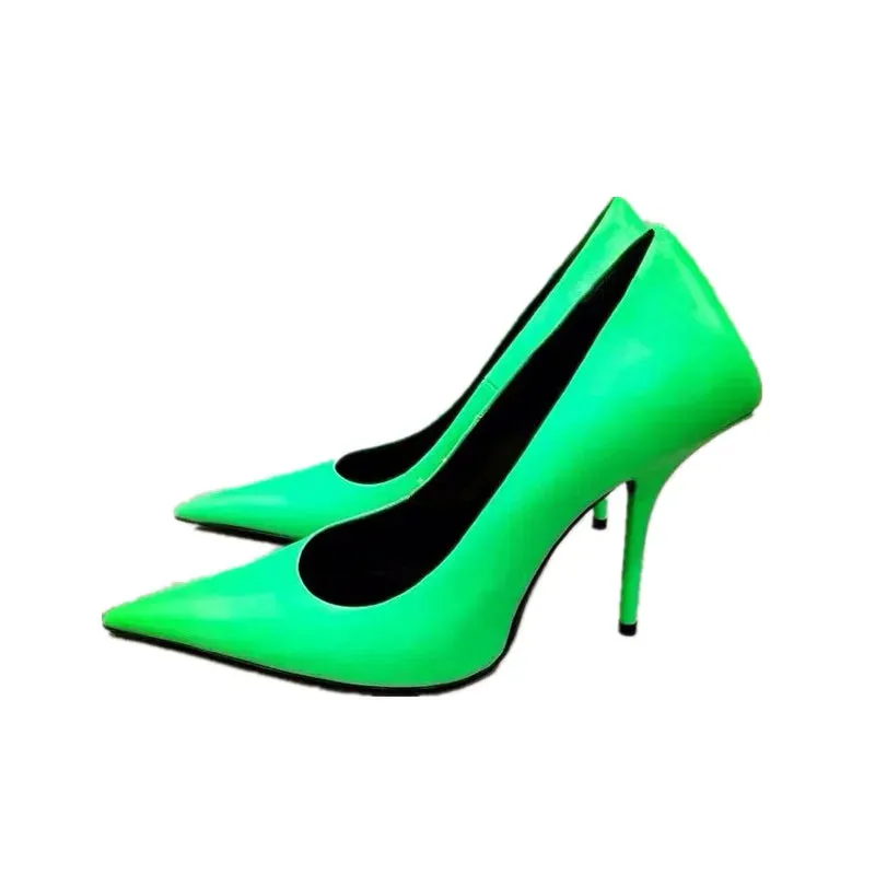 Sohiwoo Pointed New Fluorescent Green Sexy Thin Heels Versatile White High Heels Shallow Mouth Thin Heels Women's Single Shoes