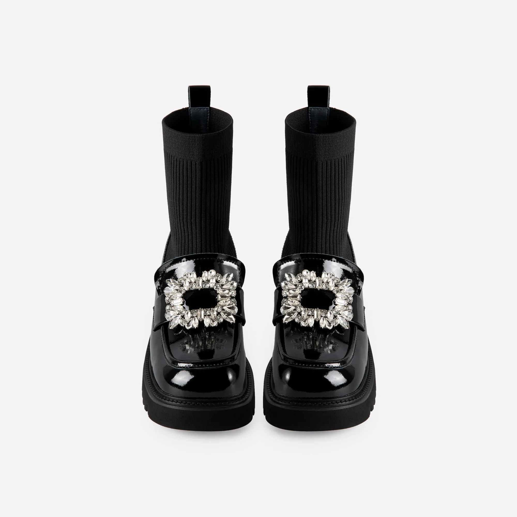 Sohiwoo  Women Rhinestone Thick-Soled Sock Boots