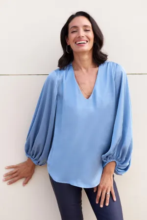 Sovana V-Neck Long Sleeve Top Blue Grey