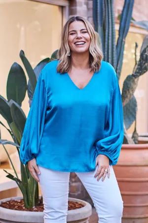 Sovana V-Neck Long Sleeve Top Capri Blue