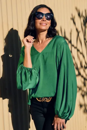 Sovana V-Neck Long Sleeve Top Emerald