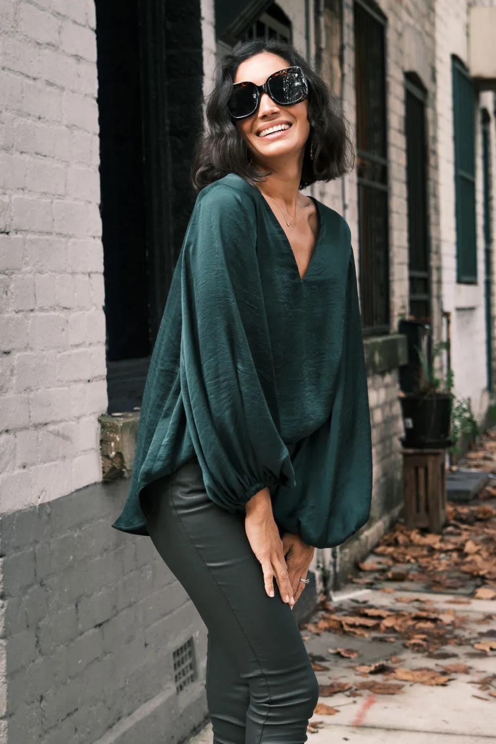 Sovana V-Neck Long Sleeve Top Forest Green