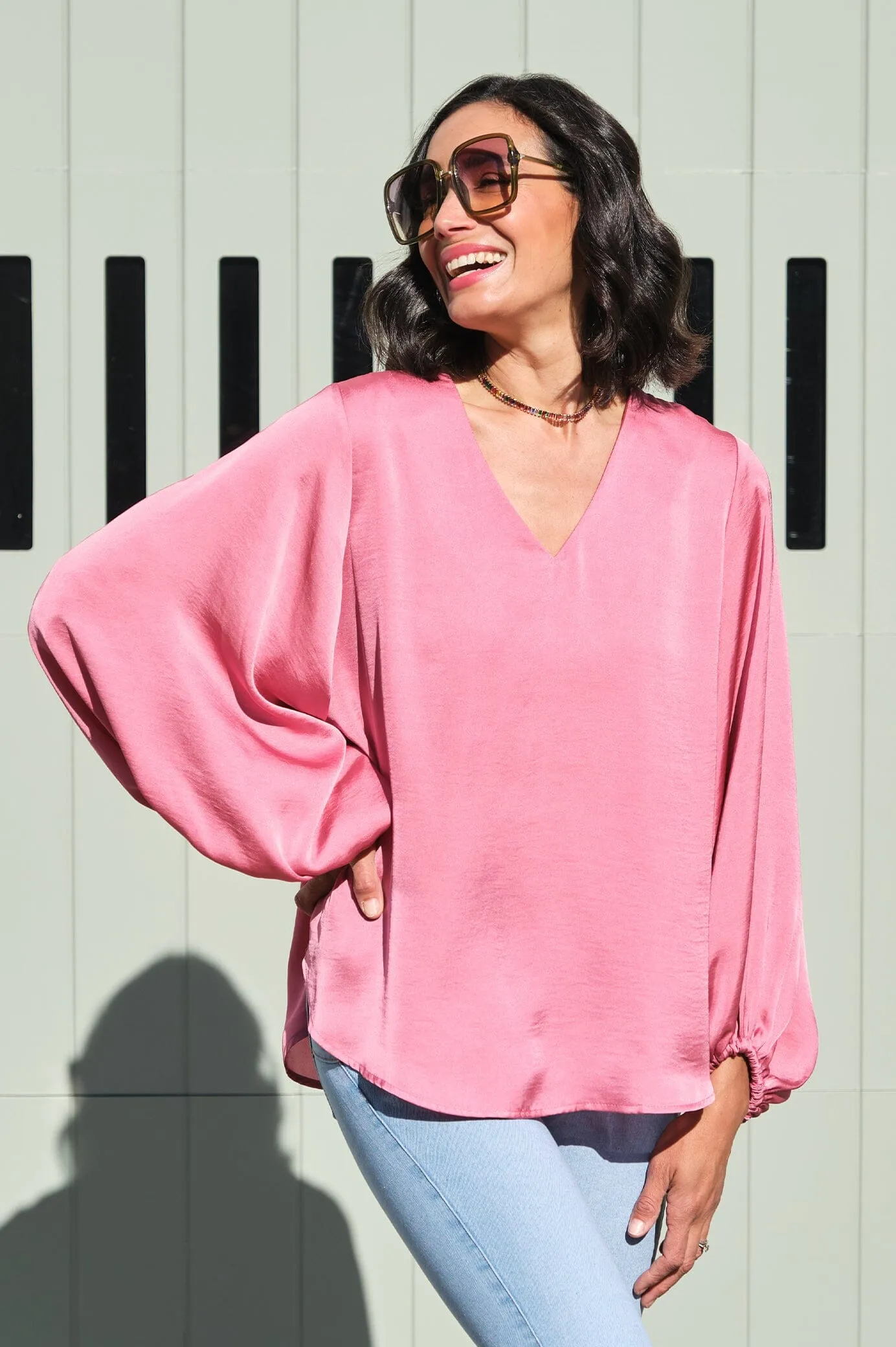 Sovana V-neck Long Sleeve Top Pink