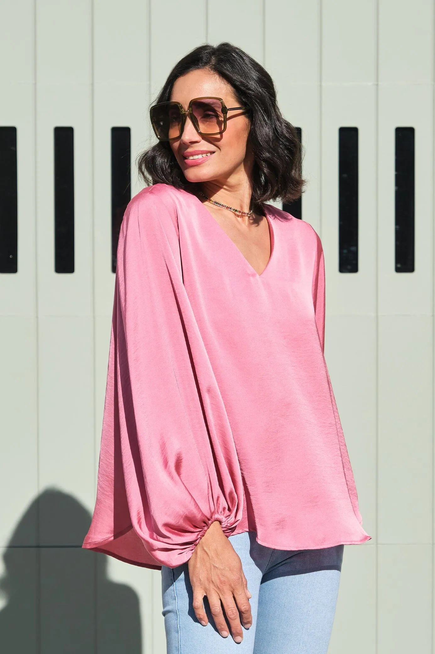 Sovana V-neck Long Sleeve Top Pink