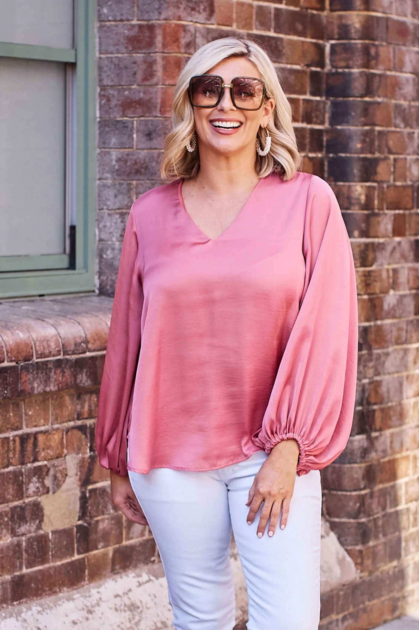 Sovana V-neck Long Sleeve Top Pink