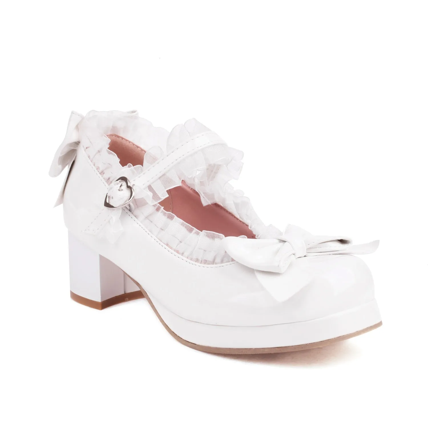 Sweet Lolita Shoes Pink Bows Chunky Heel Pumps