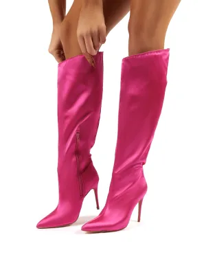 Thriller Hot Pink Satin Stiletto Heeled Knee High Boots