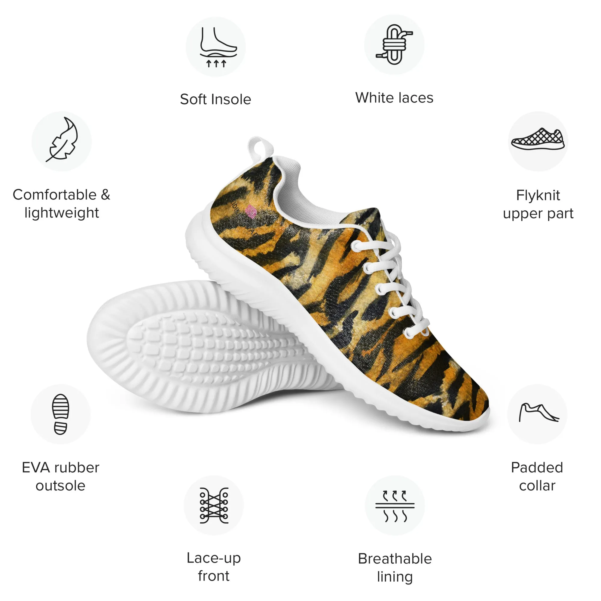 Tiger Striped Print Men's Kicks, Tiger Striped Animal Print Modern Breathable Lightweight Men’s Athletic Shoes (US Size: 5-13)