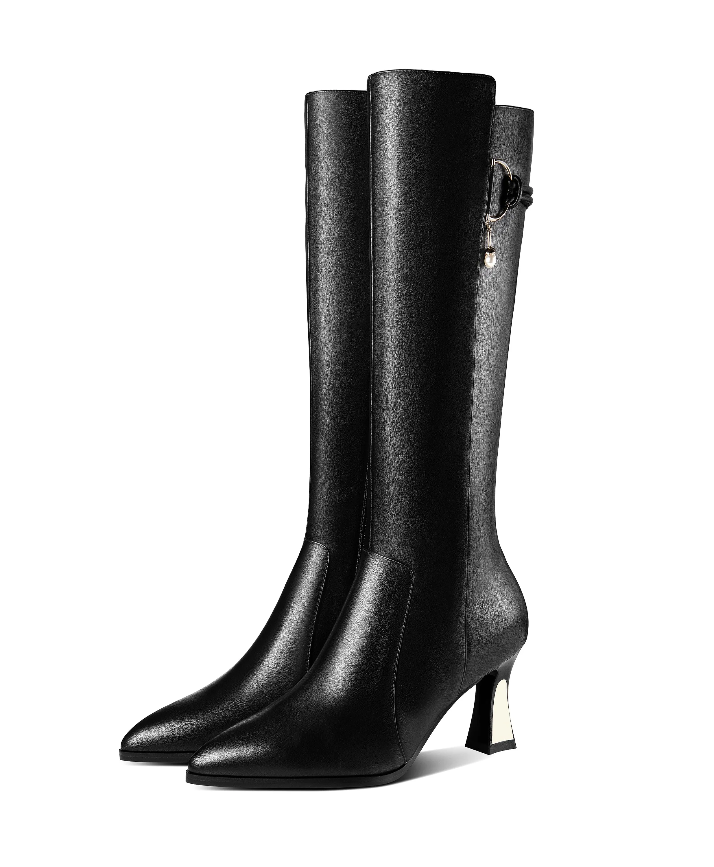 TinaCus Handmade Women's Genuine Leather Side Zip Up Mid Heel Pointed Toe Stylish Knee High Boots