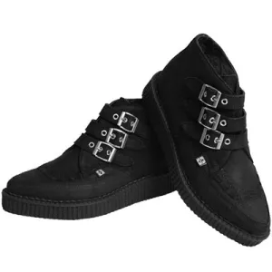 T.U.K. Black Suede 3 Buckle Creeper Boots