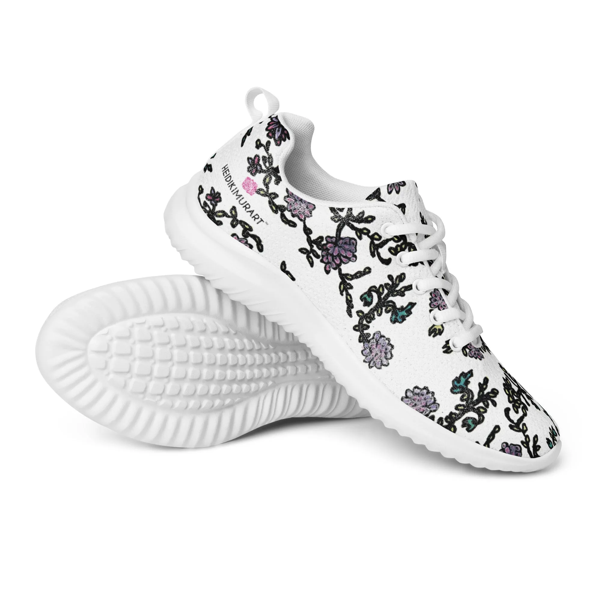 White Floral Men’s Athletic Shoes, Abstract Floral Print Modern Breathable Lightweight Men’s Athletic Shoes (US Size: 5-13)